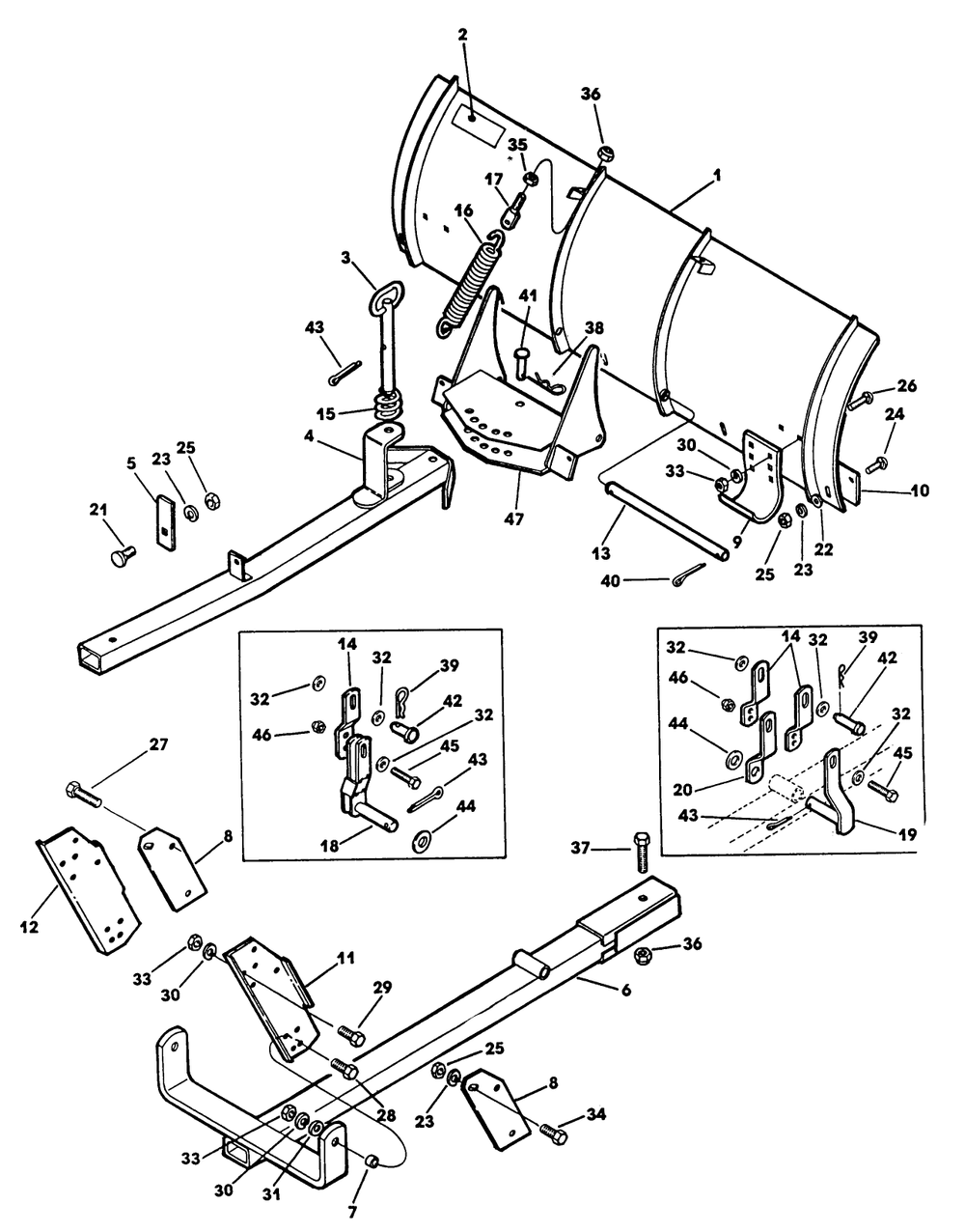 Spring Mounted Snow Blade Diagram and Parts List for 62542C (K00000001-K99999999)(1991) Lawn Boy Lawn Tractor